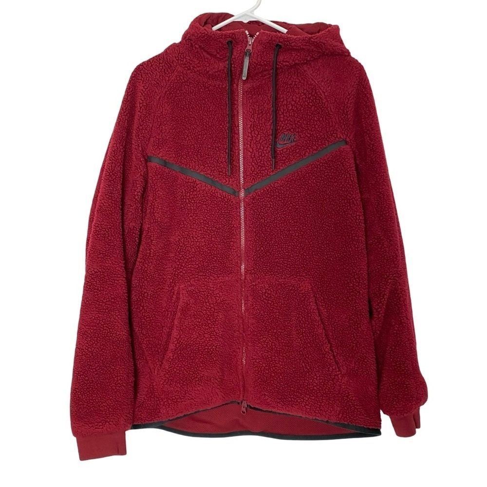 Nike Tech Fleece Sherpa Hoodie Jacket Mens Size Large Red Black Windrunner